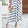 BY T-001 Drifted Cotton Pocketed Striped Midi Skirt - FINAL SALE