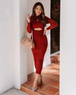 Roseanne Ribbed Cutout Knit Midi Dress - Rust - FINAL SALE 12 Roseanne Ribbed Cutout Knit Midi Dress - Rust - FINAL SALE -clothes Sales EM4A0723