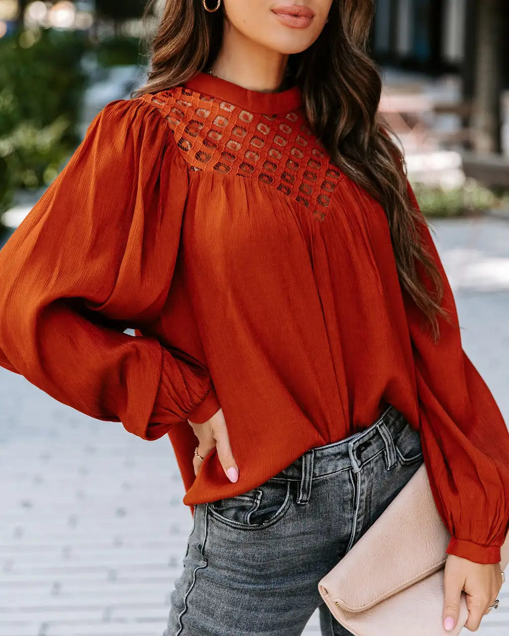 AEOM-001 Aria Crochet Lace Top - Rust - FINAL SALE 1 AEOM-001 Aria Crochet Lace Top - Rust - FINAL SALE