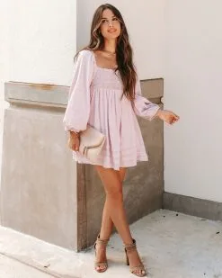 Lilou Cotton Pocketed Crochet Babydoll Tunic - Lilac - FINAL SALE -clothes Sales EM4A1168