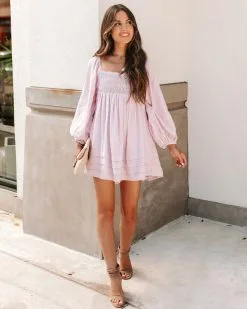 Lilou Cotton Pocketed Crochet Babydoll Tunic - Lilac - FINAL SALE