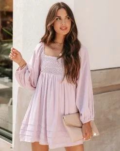 Lilou Cotton Pocketed Crochet Babydoll Tunic - Lilac - FINAL SALE -clothes Sales EM4A1180