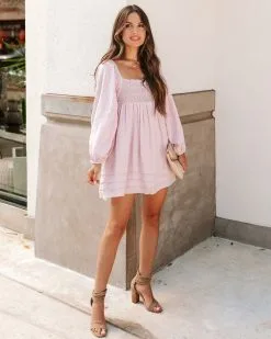 Lilou Cotton Pocketed Crochet Babydoll Tunic - Lilac - FINAL SALE -clothes Sales EM4A1185