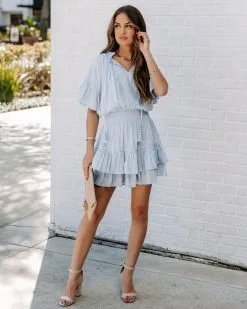 Slow It Down Smocked Tassel Dress - Baby Blue - LAST CHANCE -clothes Sales EM4A1276