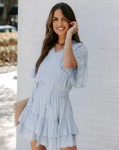 Slow It Down Smocked Tassel Dress - Baby Blue - LAST CHANCE -clothes Sales EM4A1335