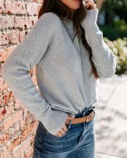 ON T-001 Priscilla Pearl Embellished Sweater - Grey - FINAL SALE