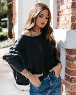 Let's Unwind Cotton Blend Crop Sweatshirt - Charcoal - FINAL SALE