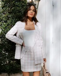 FATE-001 Cherie Tweed Belted Mini Skirt - Pink/White - FINAL SALE -clothes Sales EM4A1616 01b8e8ec 699b 4719 9a82 cc5adf0b43d6