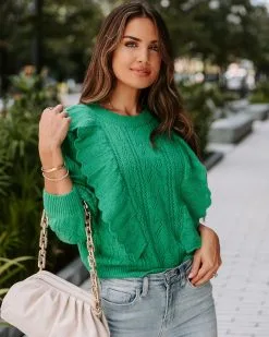 Wilson Knit Ruffle Pullover Sweater - Kelly Green - FINAL SALE
