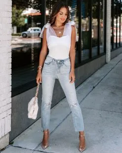 BLUE-001 Monroe Organza Bodysuit - White - LAST CHANCE -clothes Sales EM4A1805