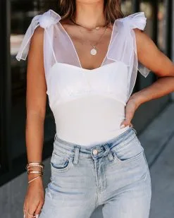 BLUE-001 Monroe Organza Bodysuit - White - LAST CHANCE -clothes Sales EM4A1809