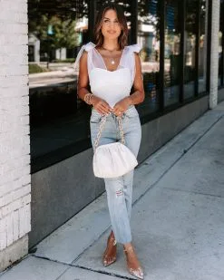 BLUE-001 Monroe Organza Bodysuit - White - LAST CHANCE -clothes Sales EM4A1816