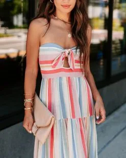 Valentina Striped Strapless Midi Dress - FINAL SALE -clothes Sales EM4A2211