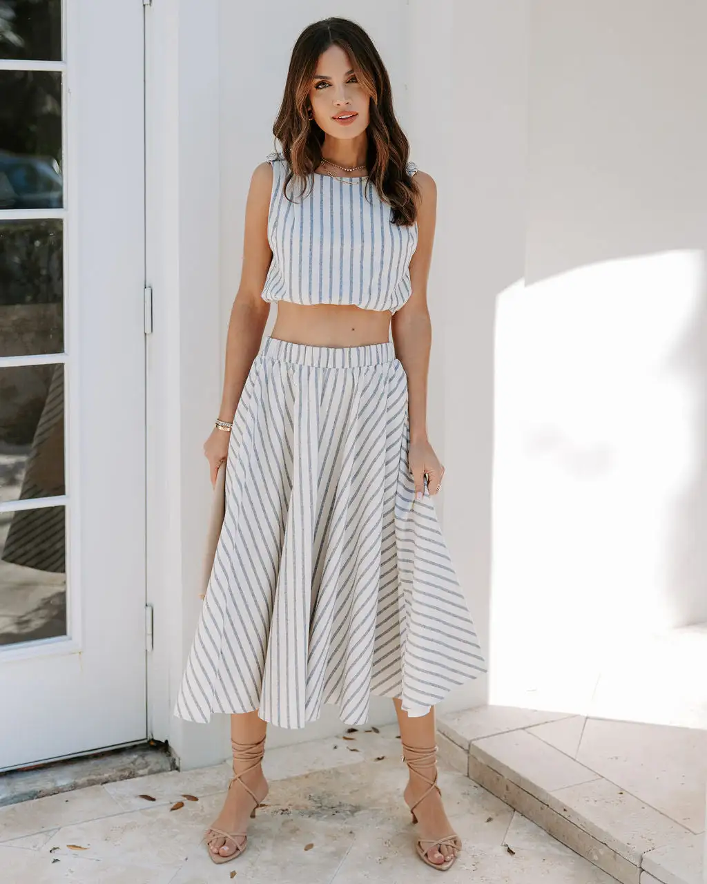 SUGA-001 Coast To Coast Striped Pocketed Midi Skirt - SALE 1 SUGA-001 Coast To Coast Striped Pocketed Midi Skirt - SALE