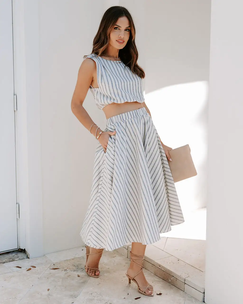 SUGA-001 Coast To Coast Striped Pocketed Midi Skirt - SALE 6 SUGA-001 Coast To Coast Striped Pocketed Midi Skirt - SALE - Image 6