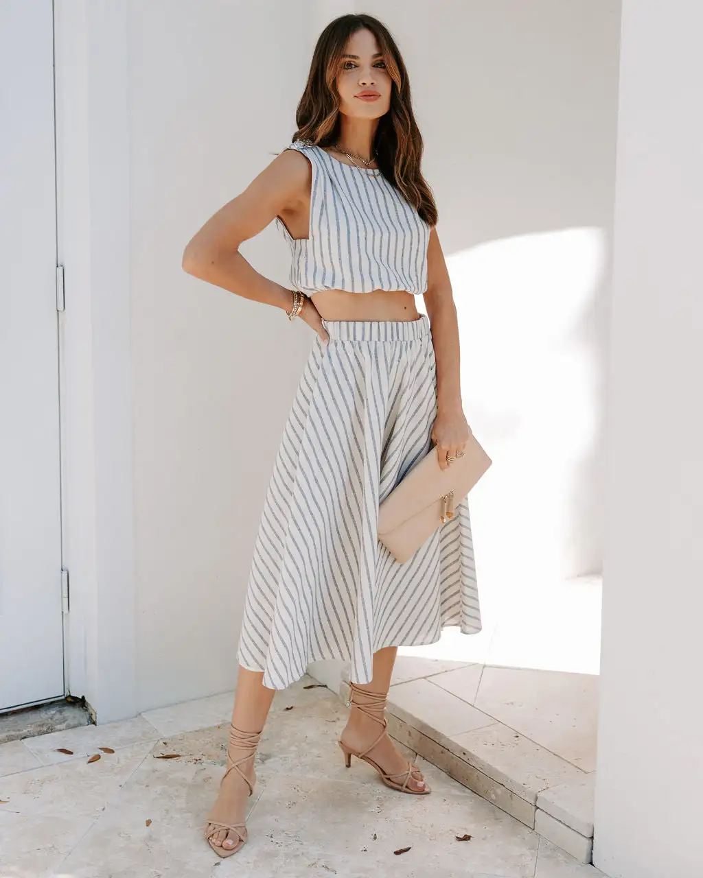 SUGA-001 Coast To Coast Striped Pocketed Midi Skirt - SALE 7 SUGA-001 Coast To Coast Striped Pocketed Midi Skirt - SALE - Image 7