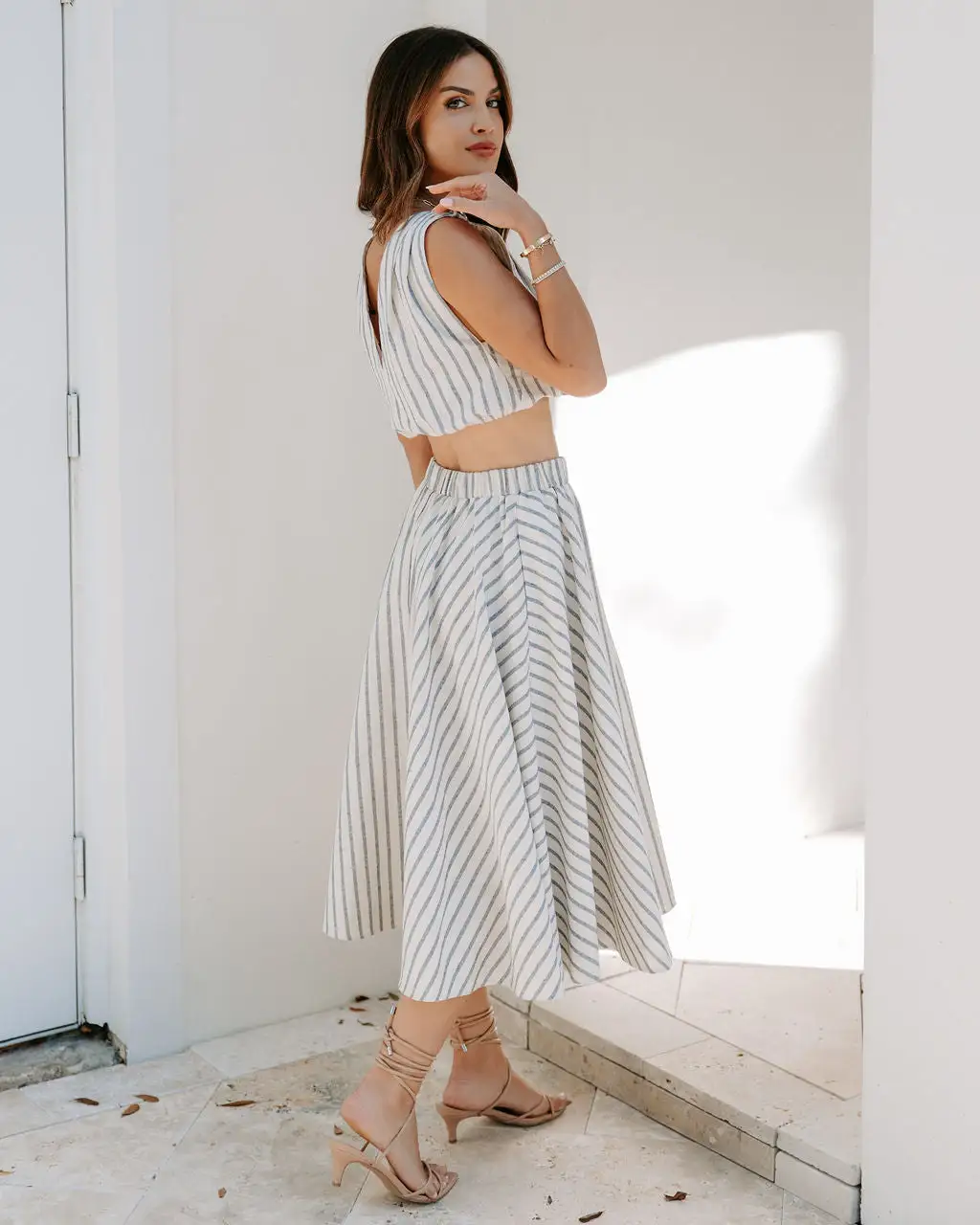 SUGA-001 Coast To Coast Striped Pocketed Midi Skirt - SALE 5 SUGA-001 Coast To Coast Striped Pocketed Midi Skirt - SALE - Image 5