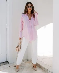 Menswear Cotton Blend Button Down Shirt - Pink - SALE -clothes Sales EM4A2517