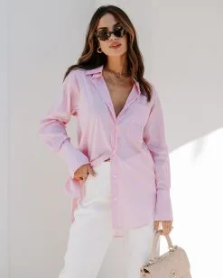 Menswear Cotton Blend Button Down Shirt - Pink - SALE -clothes Sales EM4A2535