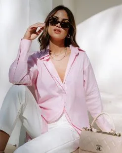 Menswear Cotton Blend Button Down Shirt - Pink - SALE -clothes Sales EM4A2591