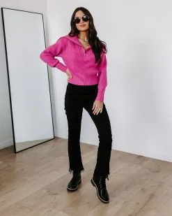 OLIV-001 We Love It Half Zip Pullover Sweater - Hot Pink - FINAL SALE 8 OLIV-001 We Love It Half Zip Pullover Sweater - Hot Pink - FINAL SALE -clothes Sales EM4A2934