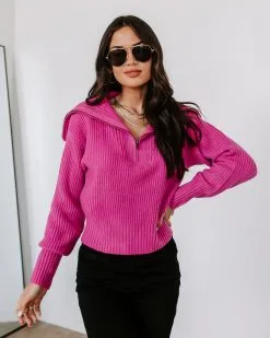 OLIV-001 We Love It Half Zip Pullover Sweater - Hot Pink - FINAL SALE 10 OLIV-001 We Love It Half Zip Pullover Sweater - Hot Pink - FINAL SALE -clothes Sales EM4A2937