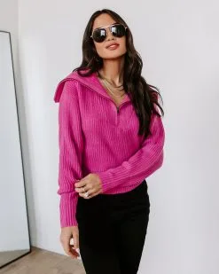 OLIV-001 We Love It Half Zip Pullover Sweater - Hot Pink - FINAL SALE 11 OLIV-001 We Love It Half Zip Pullover Sweater - Hot Pink - FINAL SALE -clothes Sales EM4A2942 d55c5a87 b989 4868 85ff 56bb98f4ed12