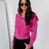 OLIV-001 We Love It Half Zip Pullover Sweater - Hot Pink - FINAL SALE
