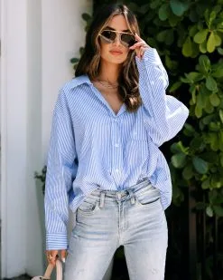 MABL-001 Wright Cotton Stripe Button Down Top - Blue - SALE -clothes Sales EM4A3824 c4ba4475 bbce 4149 a881 457941c7a18a
