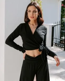 Take A Breather Ribbed Long Sleeve Wrap Top - Black - FINAL SALE -clothes Sales EM4A3851 cc7432ae 1f9d 4c7f a64f d87cc0d0cf49