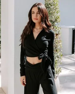 Take A Breather Ribbed Long Sleeve Wrap Top - Black - FINAL SALE -clothes Sales EM4A3855 1c9b1311 addd 487d ae11 3f85aecdc14d