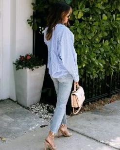 MABL-001 Wright Cotton Stripe Button Down Top - Blue - SALE -clothes Sales EM4A3857 3414f046 7b0e 4889 ace4 8b3443d6e8ce