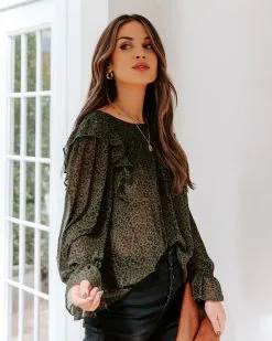 Willamette Smocked Leopard Ruffle Blouse - FINAL SALE -clothes Sales EM4A4070