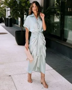 Manhattan Satin Drape Button Down Midi Dress - Sage -clothes Sales EM4A5265 204750cb a7fd 4445 9d66 37f9d90147cf
