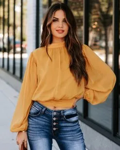 Marquee Mock Neck Billowed Blouse - Mustard - FINAL SALE -clothes Sales EM4A5276