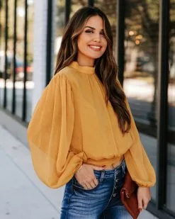 Marquee Mock Neck Billowed Blouse - Mustard - FINAL SALE -clothes Sales EM4A5291