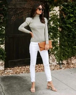 Highrise Ribbed Turtleneck Sweater - Sage - FINAL SALE
