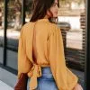 Marquee Mock Neck Billowed Blouse - Mustard - FINAL SALE