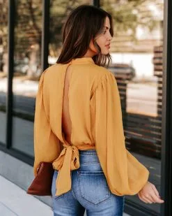 Marquee Mock Neck Billowed Blouse - Mustard - FINAL SALE