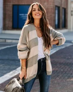 Wildan Striped Knit Cardigan - Grey - FINAL SALE -clothes Sales EM4A5471