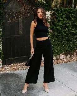 IDEM-001 Aida Cropped Wide Leg Pants - Black - SALE -clothes Sales EM4A5597