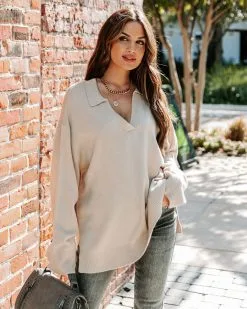 Kasey Collared Knit Sweater - Natural - FINAL SALE -clothes Sales EM4A5762