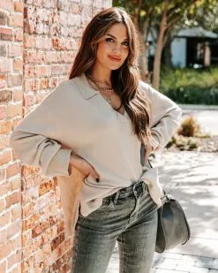 Kasey Collared Knit Sweater - Natural - FINAL SALE -clothes Sales EM4A5787