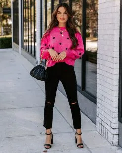 Beating Heart Embroidered Knit Sweater - Pink - FINAL SALE -clothes Sales EM4A5795