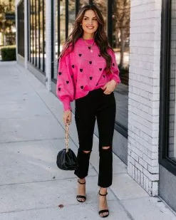 Beating Heart Embroidered Knit Sweater - Pink - FINAL SALE -clothes Sales EM4A5808