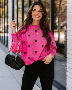 Beating Heart Embroidered Knit Sweater - Pink - FINAL SALE -clothes Sales EM4A5811