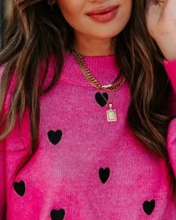Beating Heart Embroidered Knit Sweater - Pink - FINAL SALE -clothes Sales EM4A5818