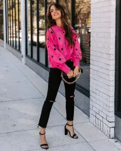 Beating Heart Embroidered Knit Sweater - Pink - FINAL SALE -clothes Sales EM4A5831