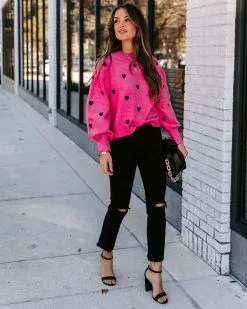 Beating Heart Embroidered Knit Sweater - Pink - FINAL SALE -clothes Sales EM4A5842