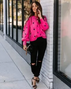 Beating Heart Embroidered Knit Sweater - Pink - FINAL SALE -clothes Sales EM4A5846